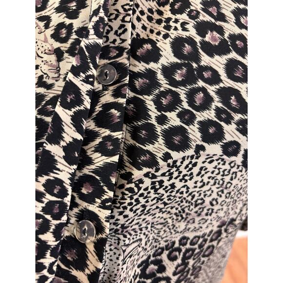 Kathy Che Women Blouse 18 Animal Print Y2K Open Front Hidden Botton Short Sleeve - Picture 9 of 9